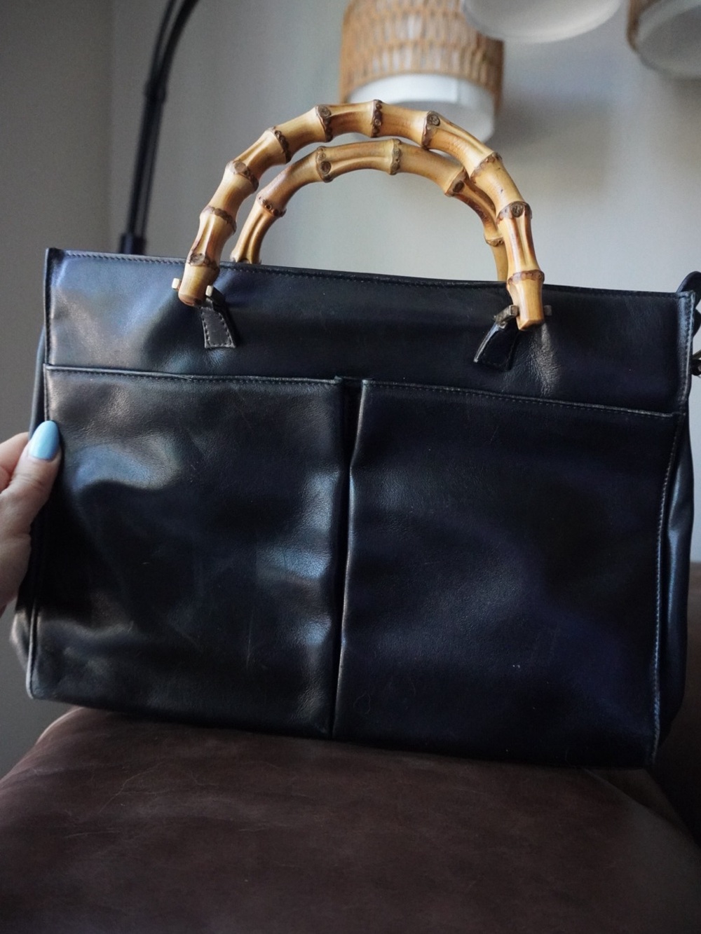 Gucci Black Leather Shoulder Bag with Bamboo Top Handles and Detachable Strap - Picture 10 of 10